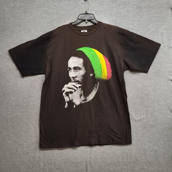 VINTAGE Bob Marley Men Shirt XL Black Rasta Reggae Artist Graphic 90s Tee READ